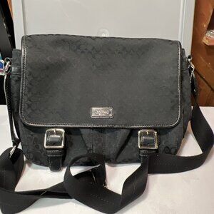 COACH VINTAGE Signature Shoulder Bag Canvas Leather Black F70283
